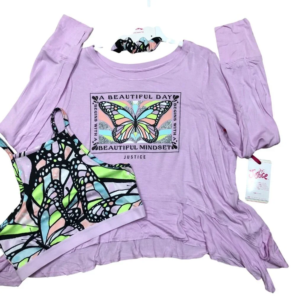 Justice Girls Collection X Long Sleeve 2-Fer‎ Swing w/ hair tie Shirt 12-14 NWT
